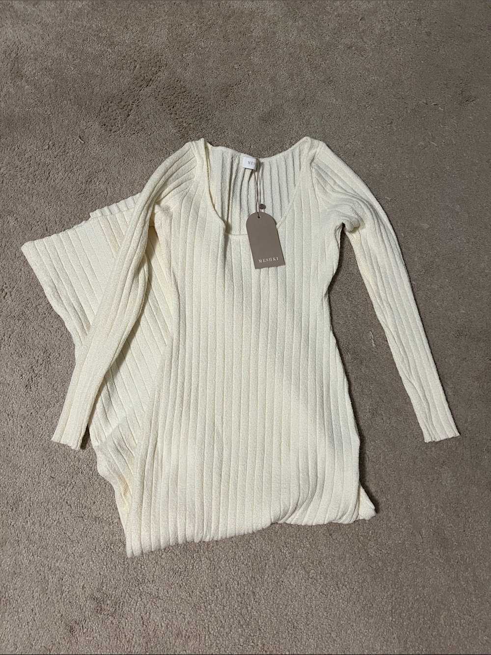 NWT Meshki Ribbed Long-Sleeve Knit Sweater Dress - Cream